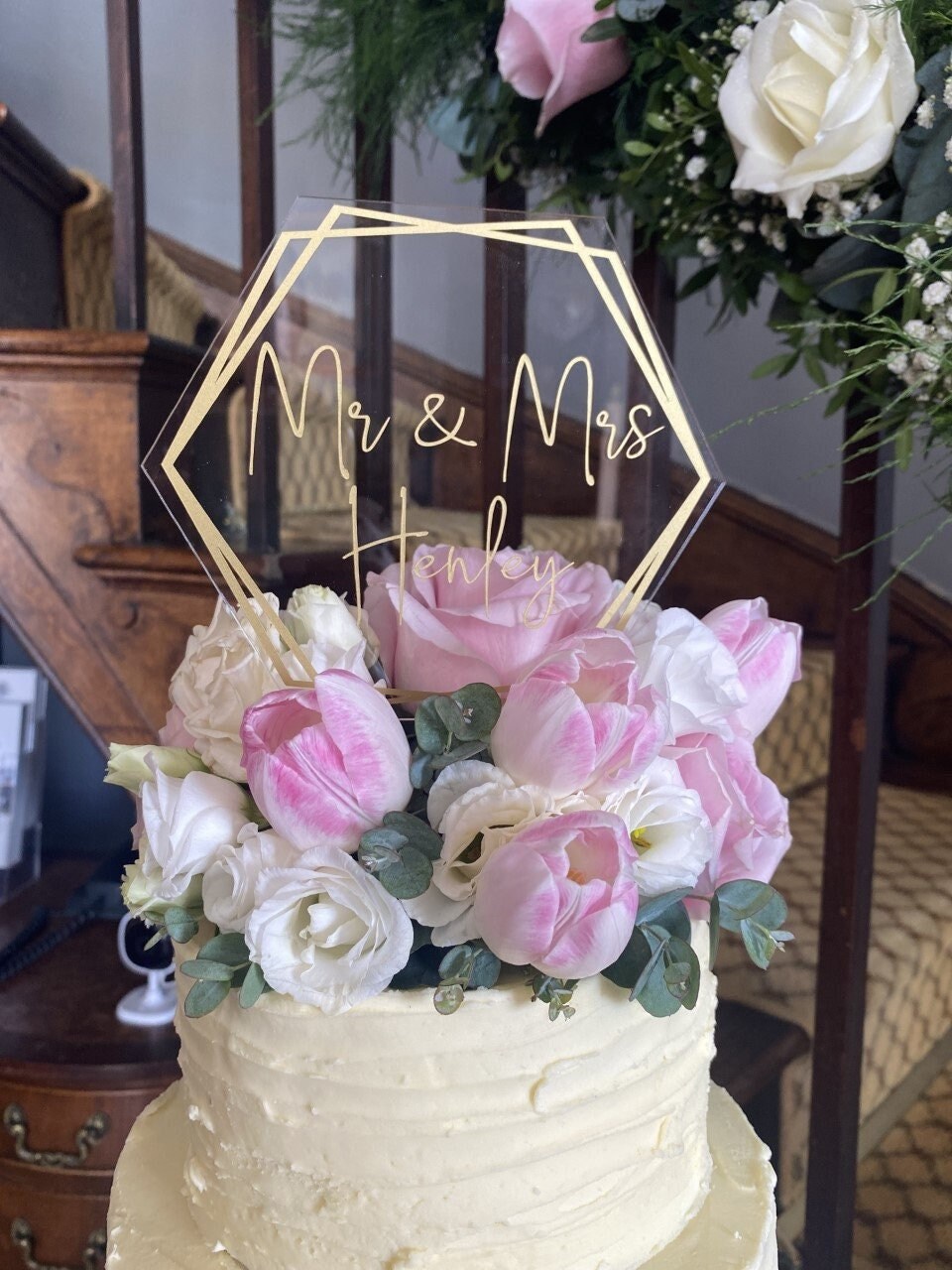 Acrylic hexagon cake topper