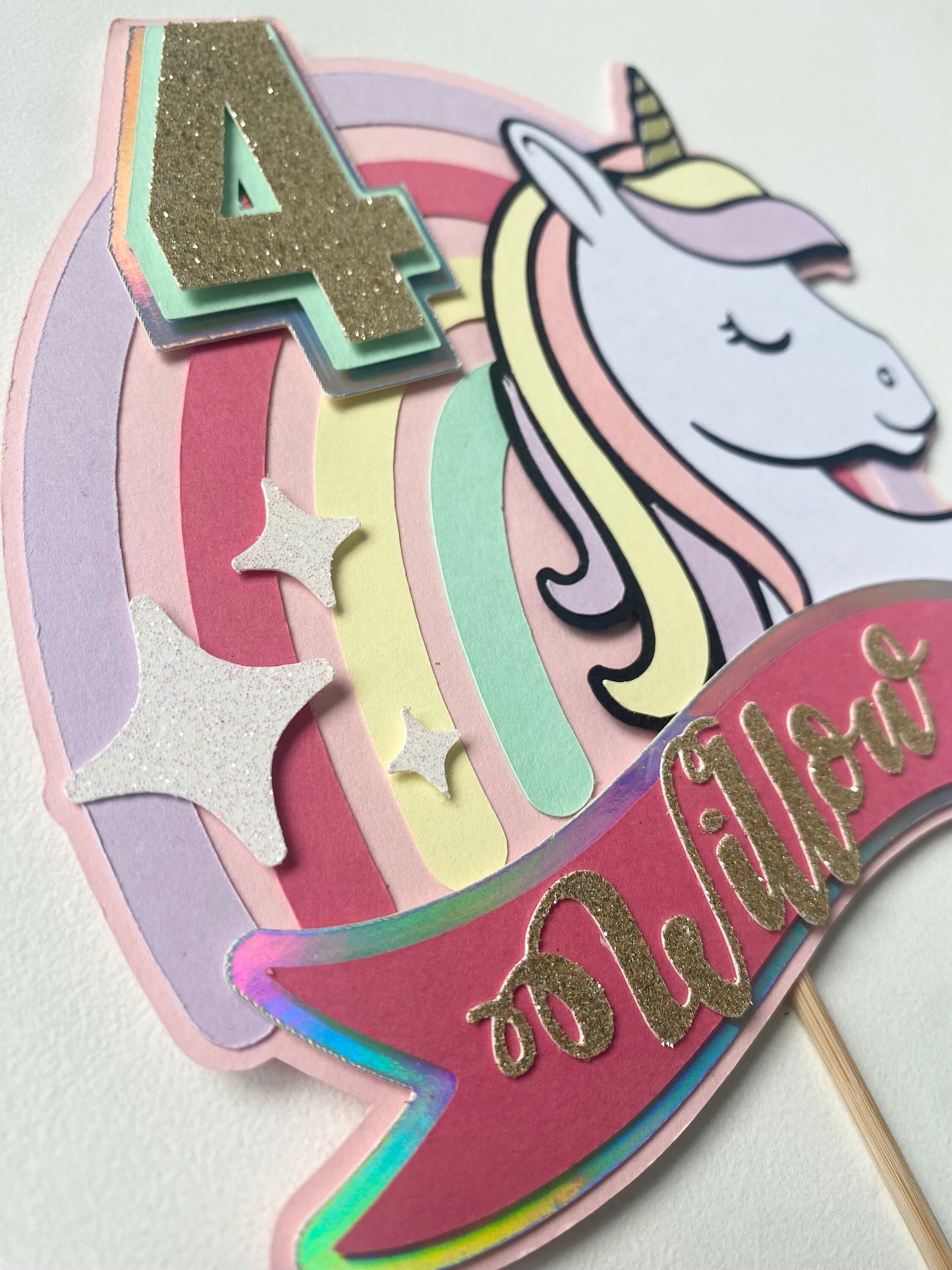 Pastel unicorn cake topper