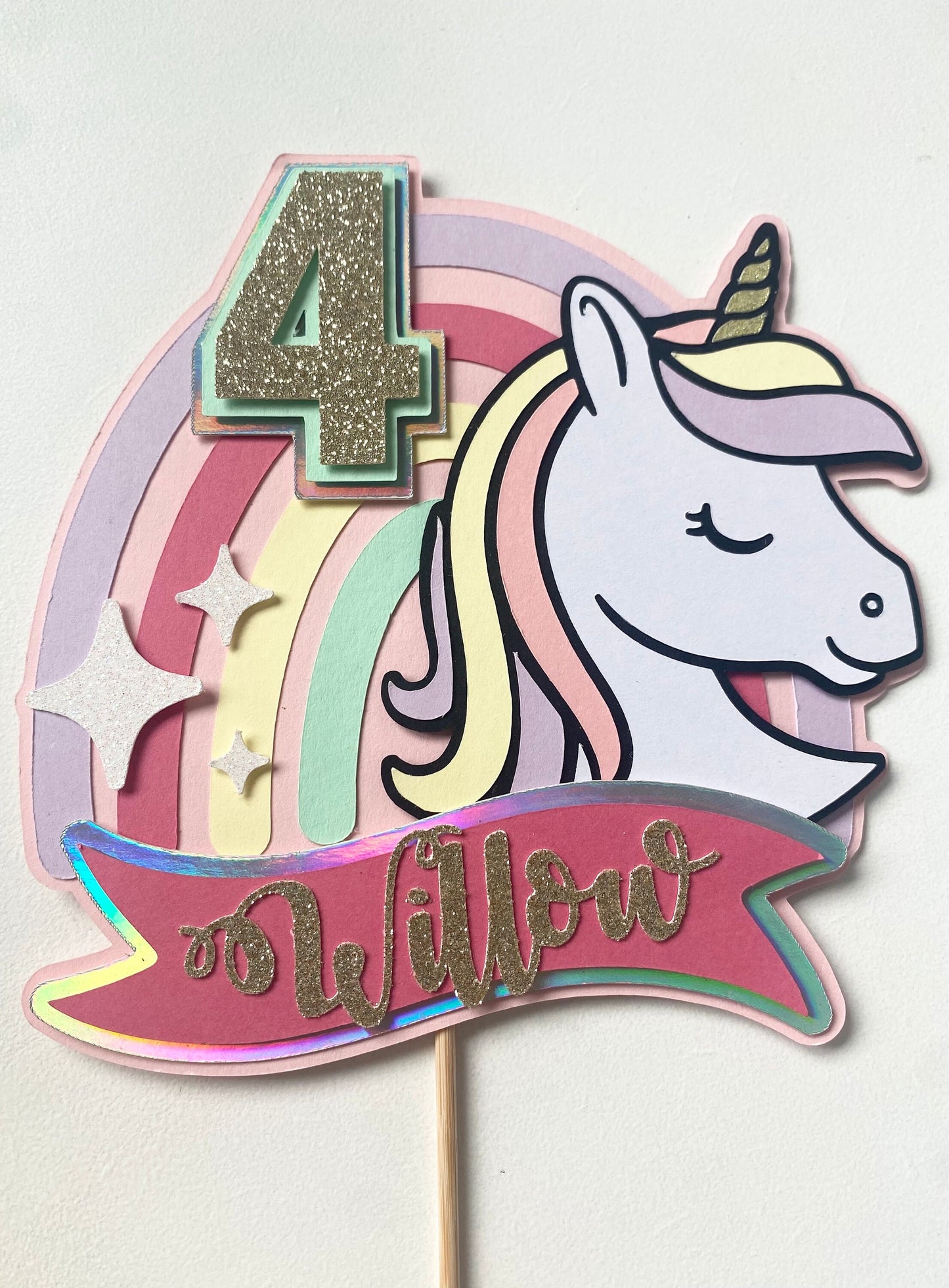 Pastel unicorn cake topper