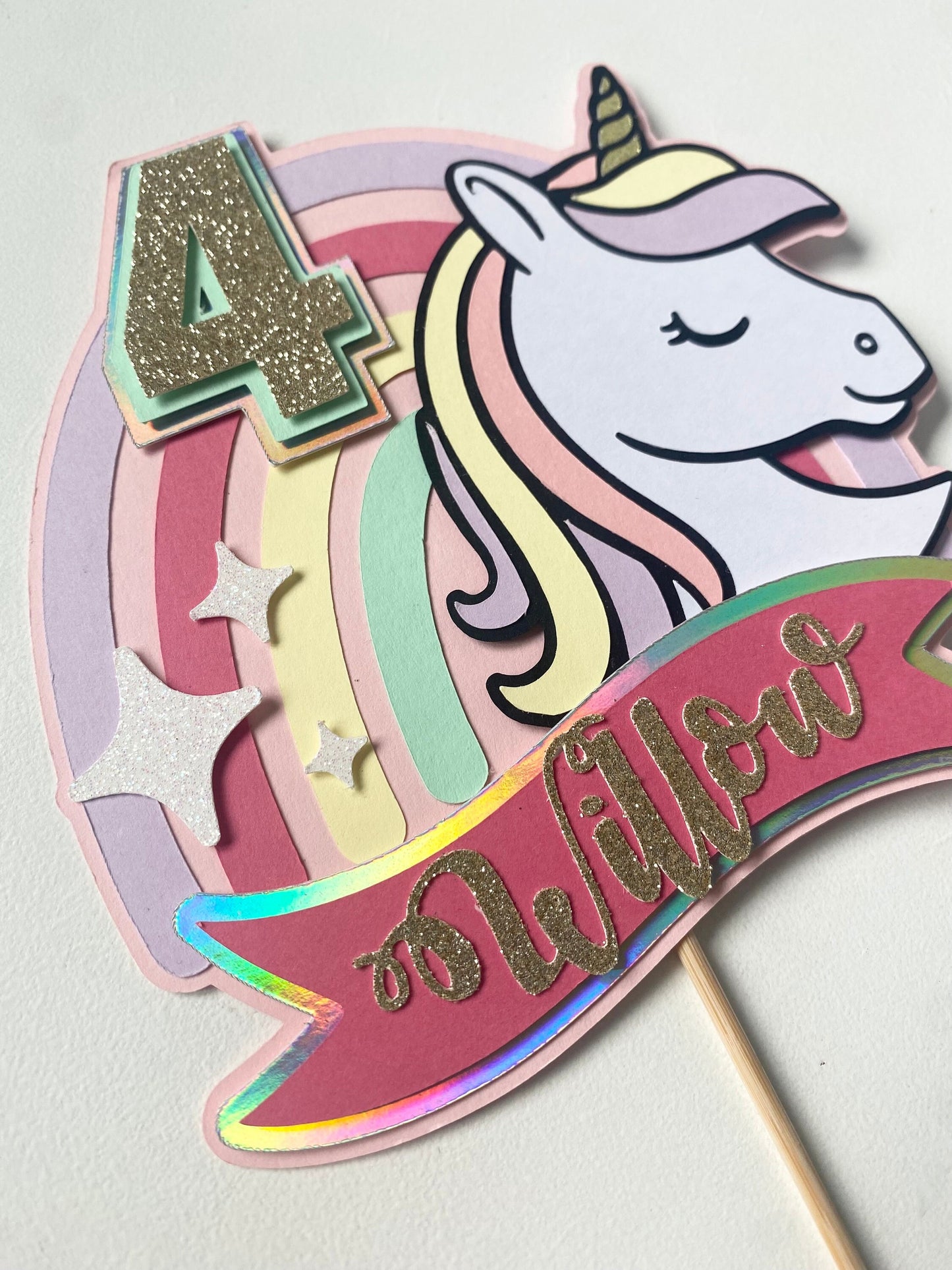 Pastel unicorn cake topper