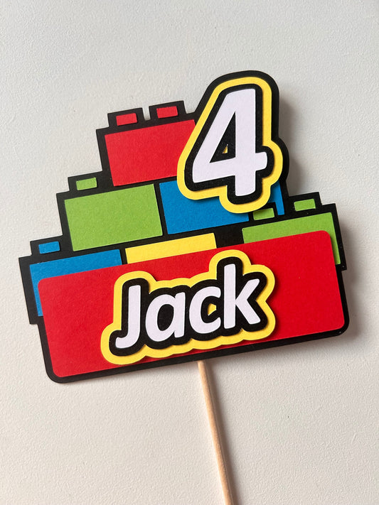 Red building block cake topper