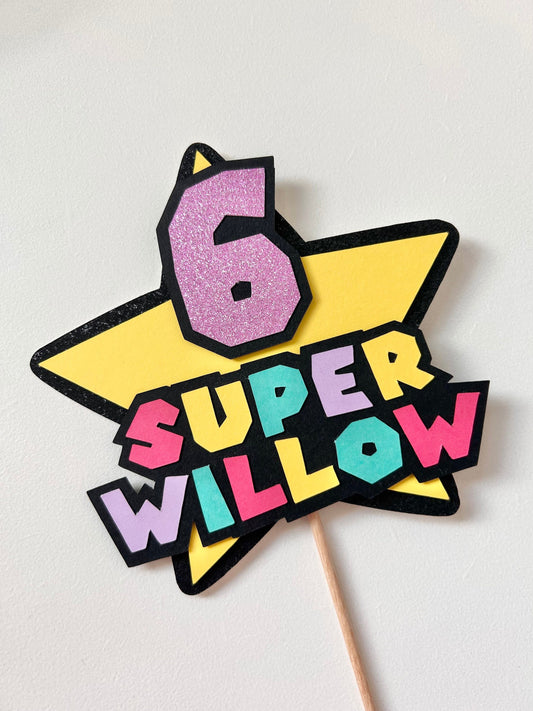 Pink Super Mario inspired cake topper