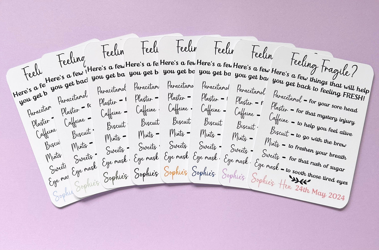Hen party hangover survival card
