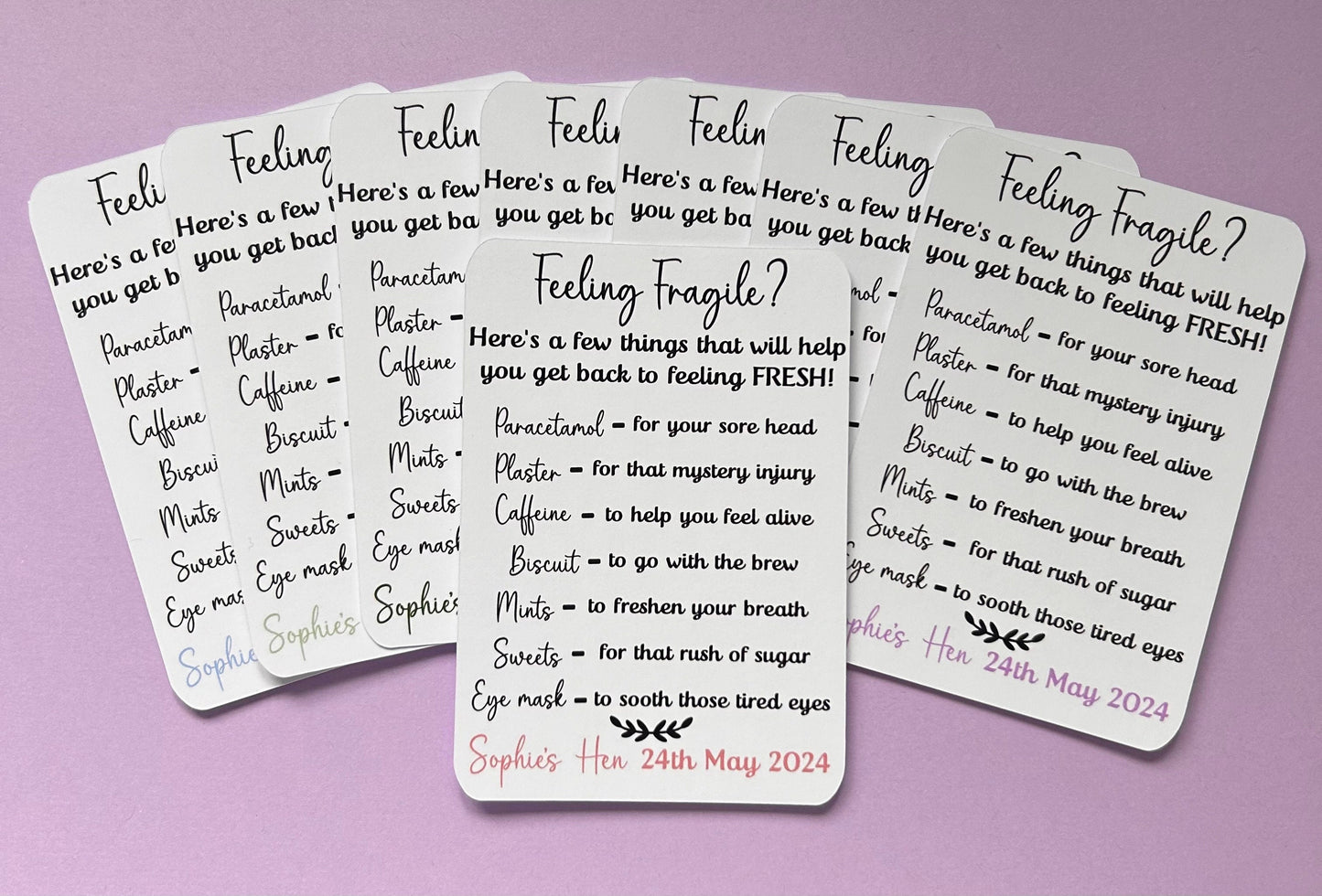 Hen party hangover survival card