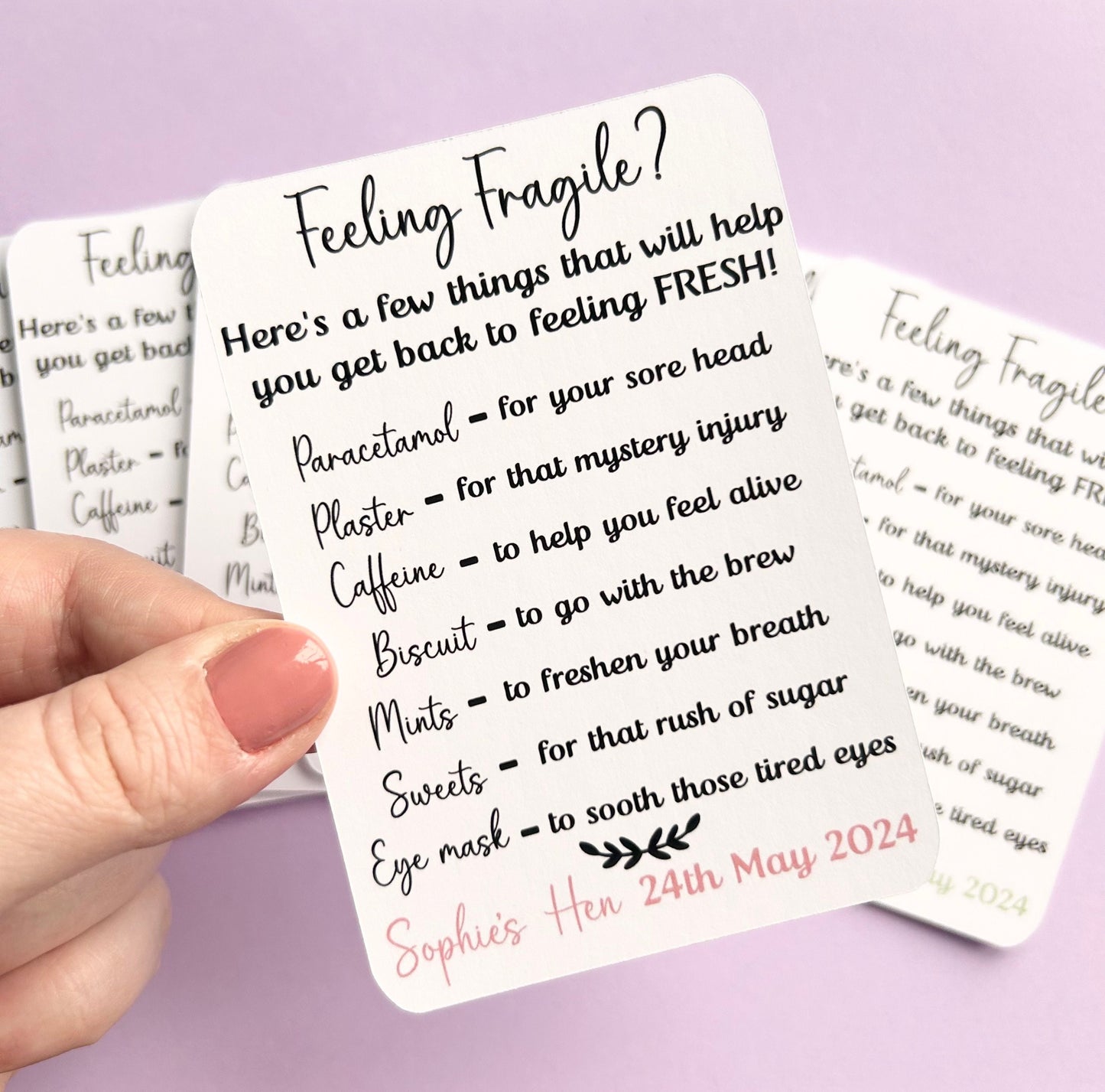 Hen party hangover survival card