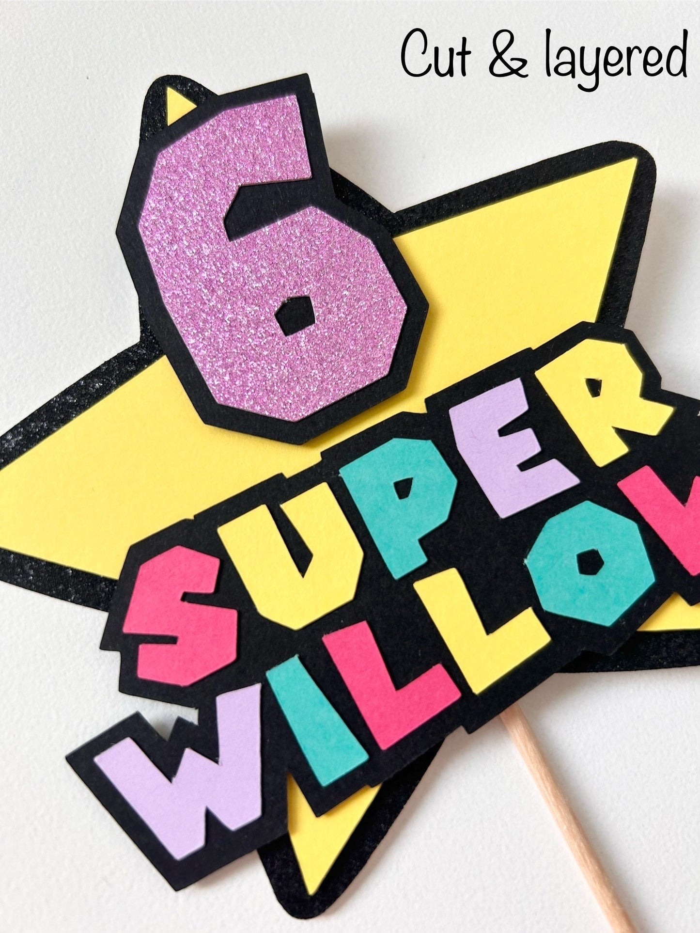 Pink Super Mario inspired cake topper