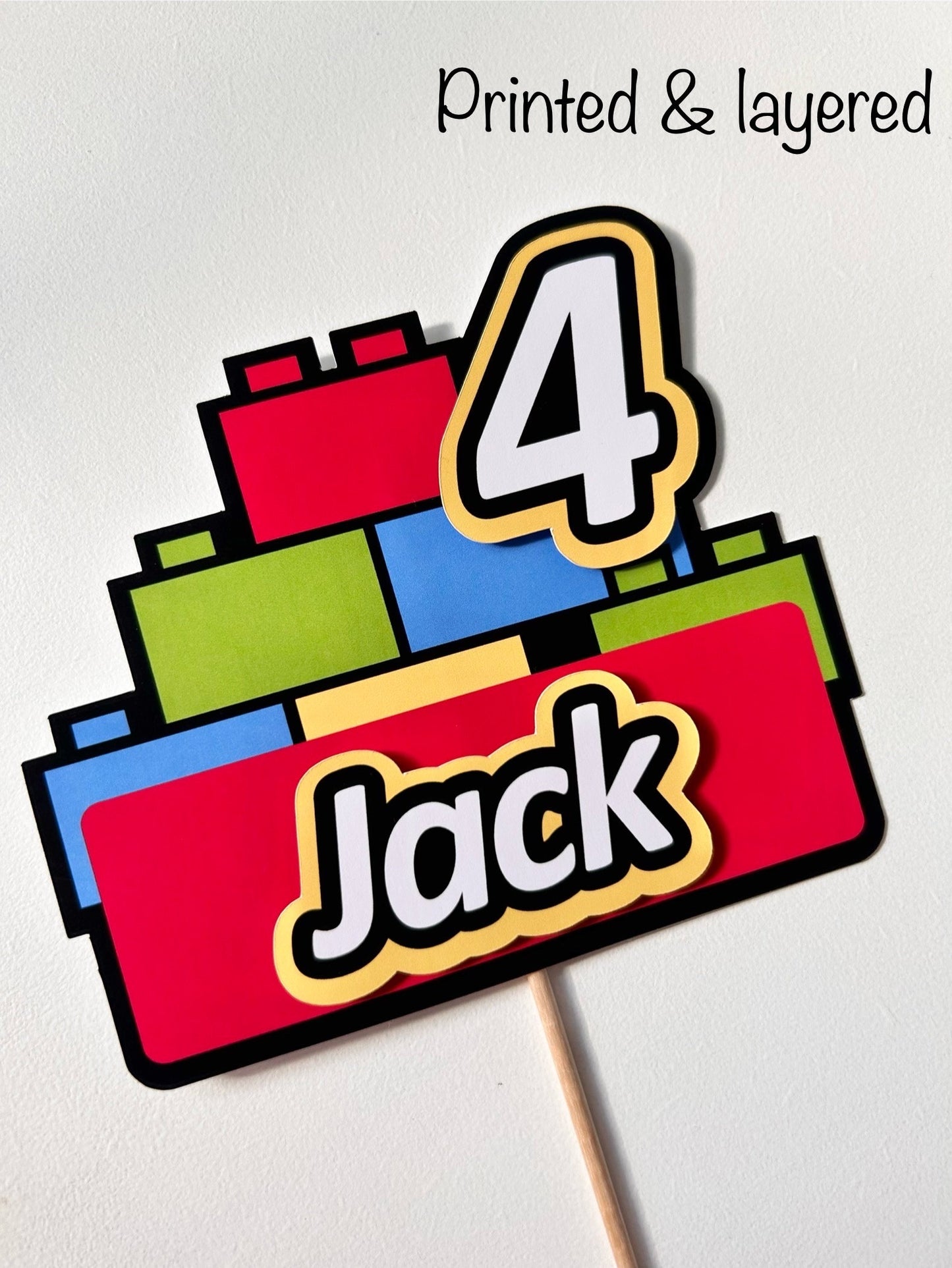 Red building block cake topper